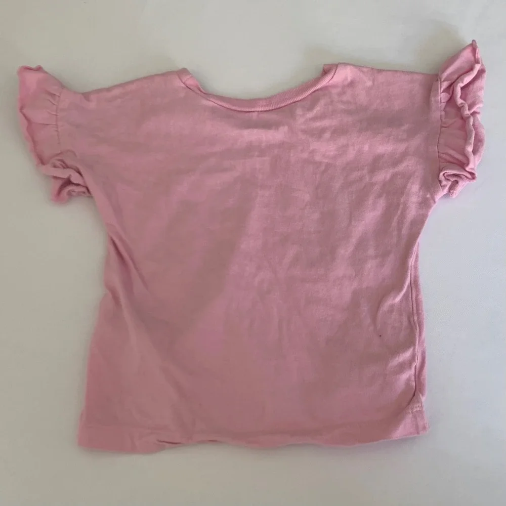 Barbie Shirt Girls 18M Pink Ruffle Sleeve Graphic Tee Roller Skate Mattel Preppy